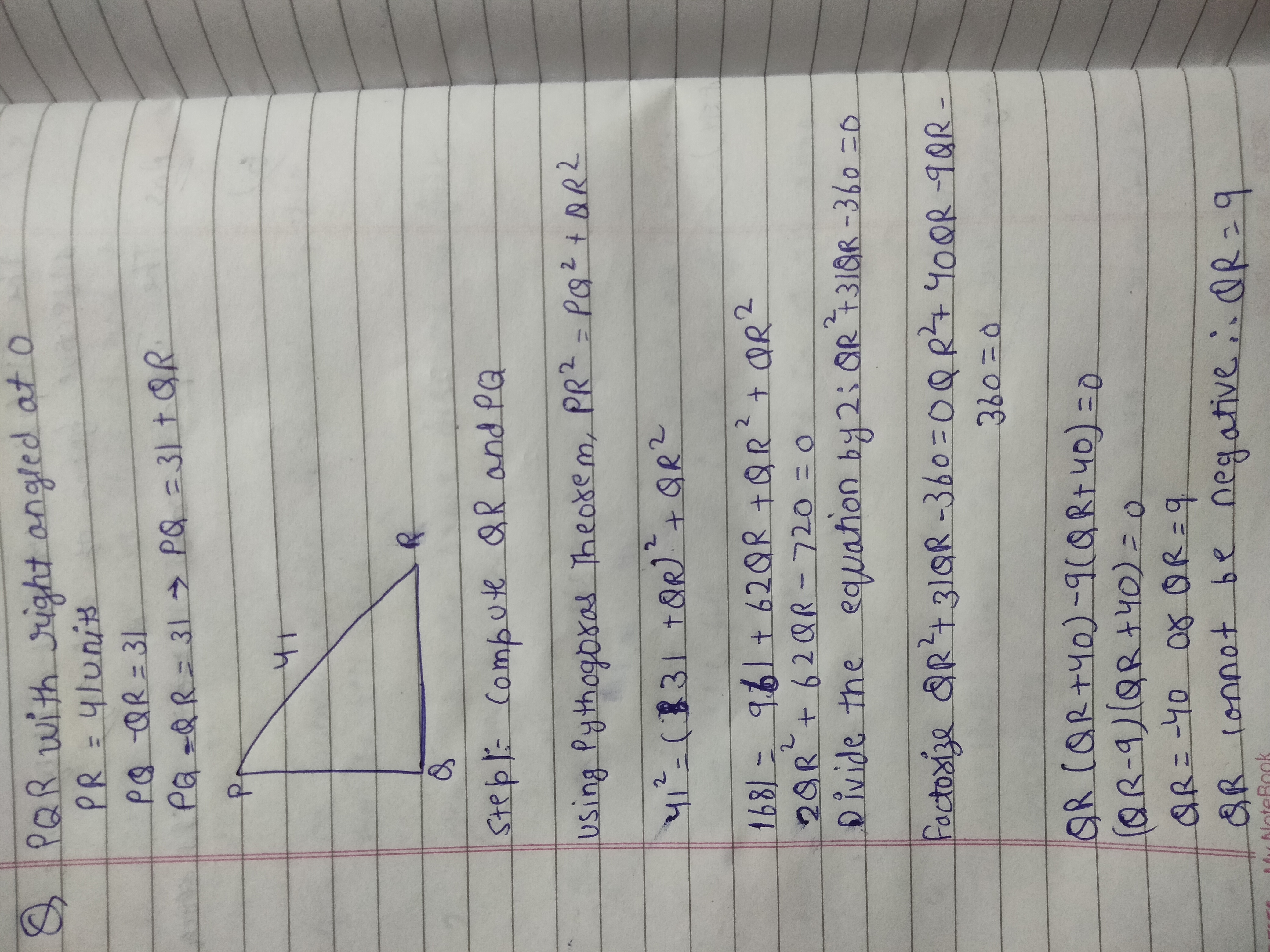 Krayonnz In Triangle Pqr Right Angled At Q If Pr 41 Units And Pq Qr 31 Find Sec2r Tan2r